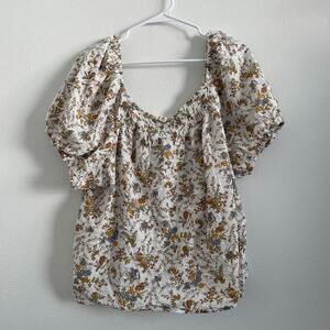 ANA A New Approach Top Women 2X Smocked Floral Short Sleeve Cottagecore Boho